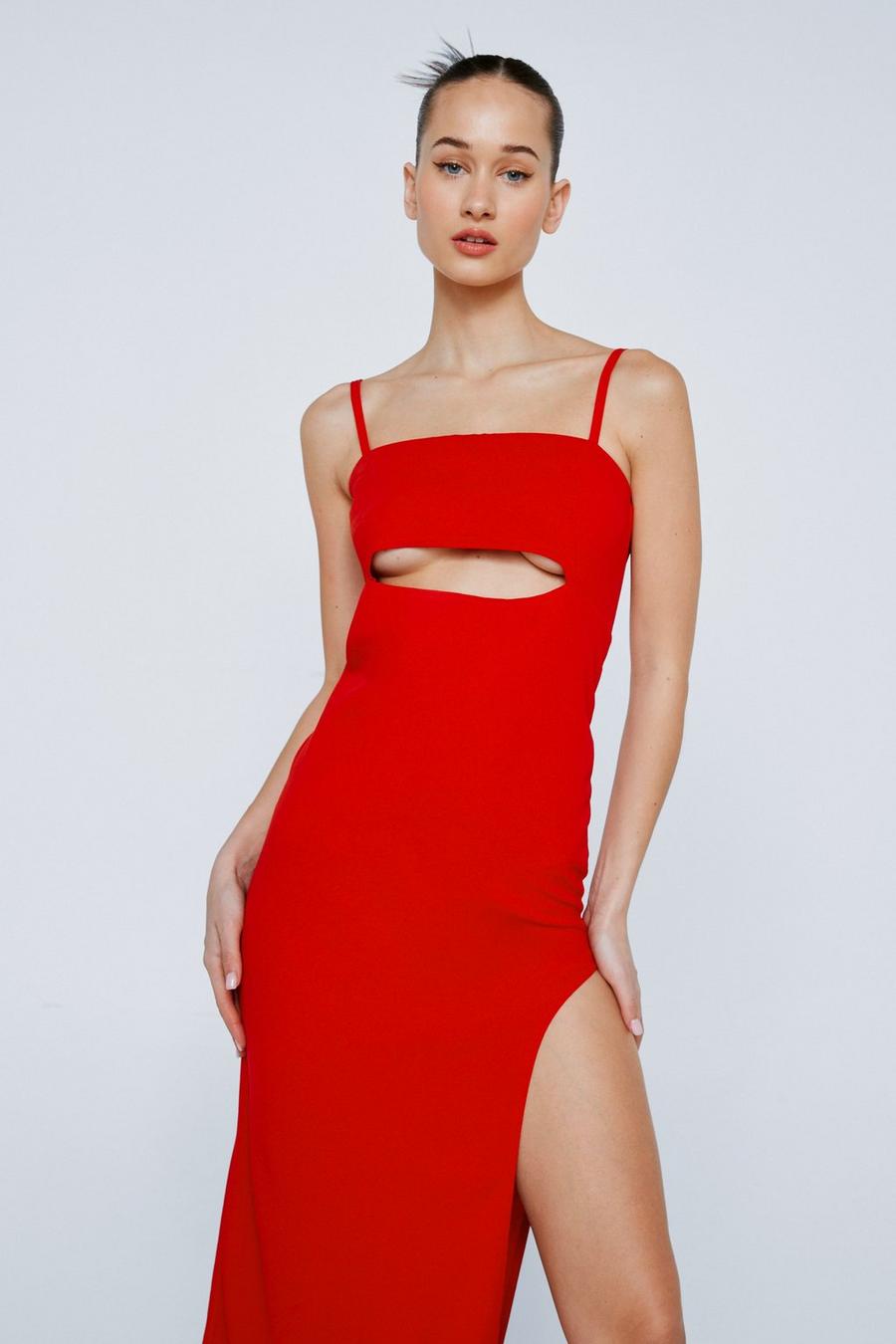 Red Cut Out Scuba Crepe Midi Dress image number 1