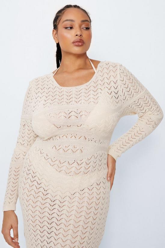 NastyGal Plus Size Long Sleeve Open Back Crochet Maxi Dress 3