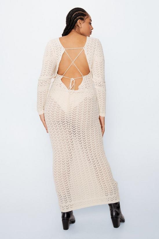NastyGal Plus Size Long Sleeve Open Back Crochet Maxi Dress 4