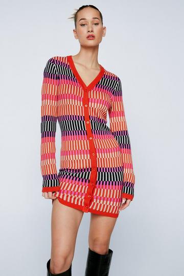 Pink Petite Contrast Stripe Button Up Knit Mini Dress