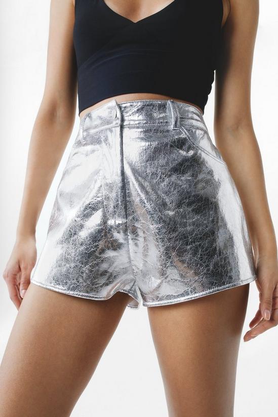 NastyGal Crackle Faux Leather Shorts 3