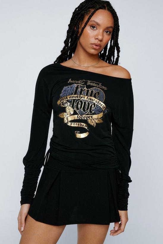 NastyGal True Love Graphic Ruched Long Sleeve Top 1