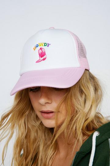 Pink Howdy Cowboy Boot Embroidery Trucker Hat