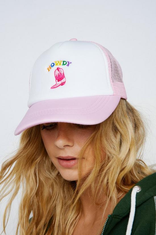 NastyGal Howdy Cowboy Boot Embroidery Trucker Hat 1
