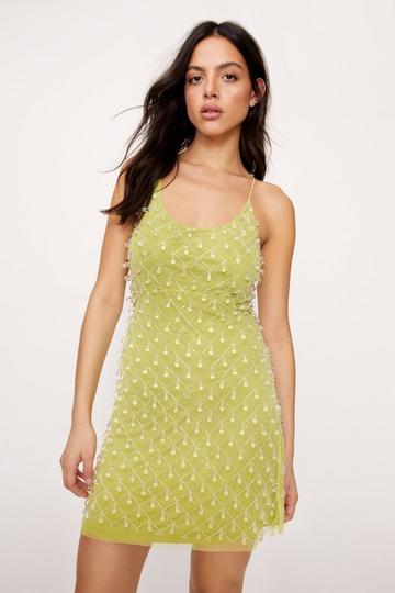 Lime Green Drop Bead Strappy Mini Dress