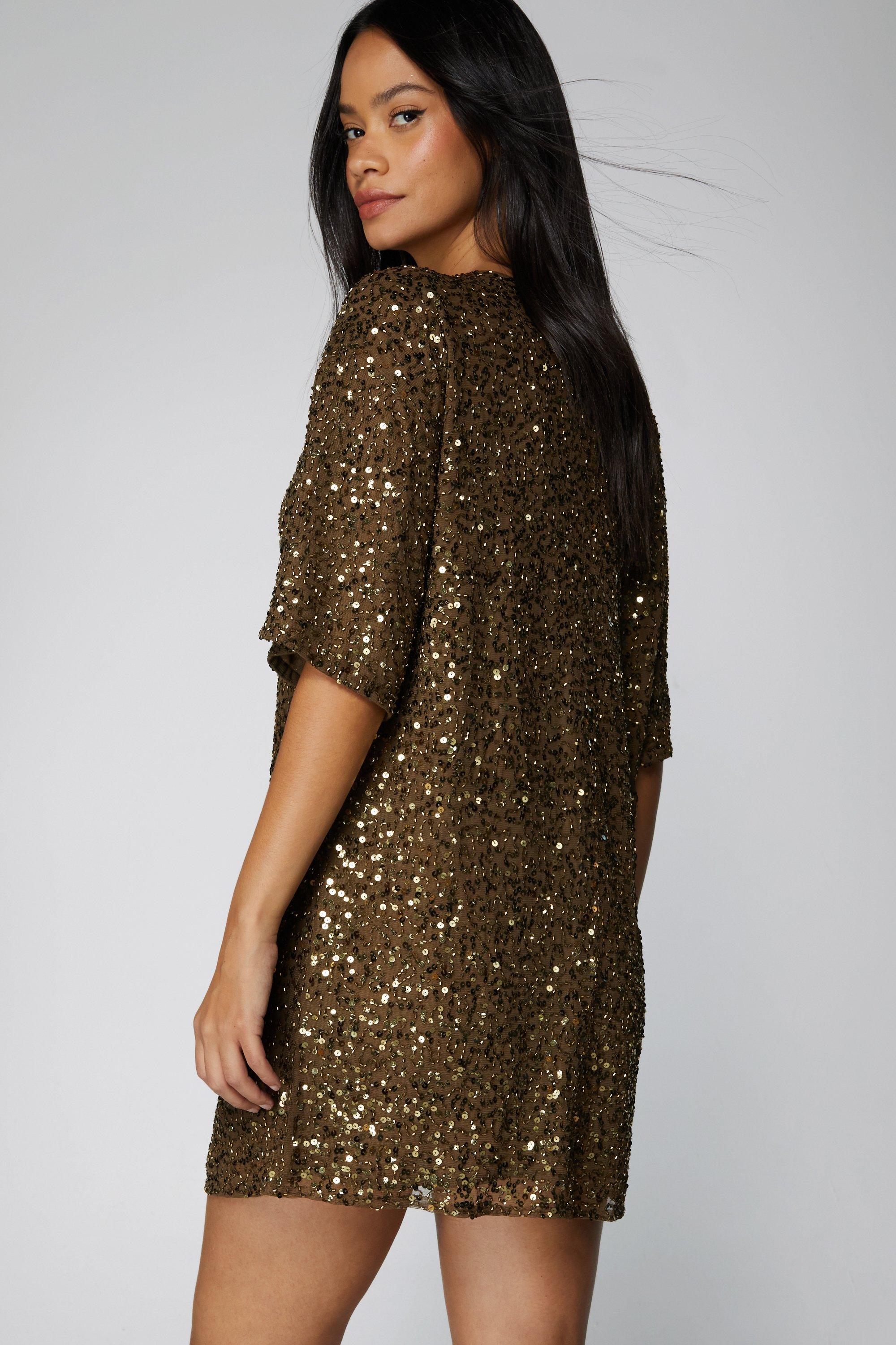 Boohoo gold 2025 sequin dress