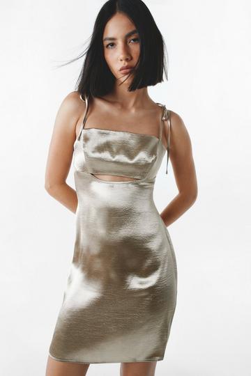 Hammered Satin Tie Shoulder Mini Slip Dress champagne