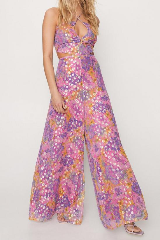 NastyGal Metallic Floral Strappy Back Jumpsuit 1