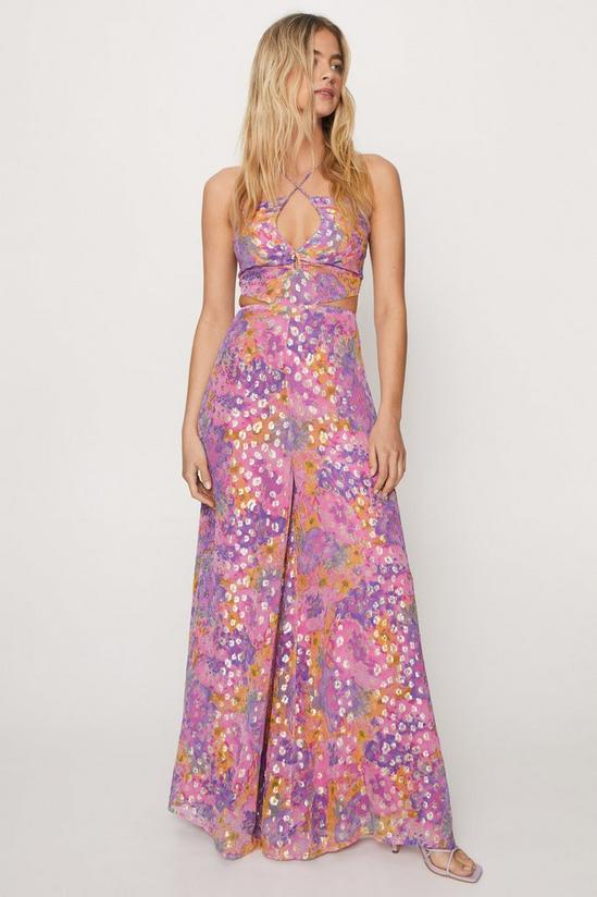 NastyGal Metallic Floral Strappy Back Jumpsuit 3