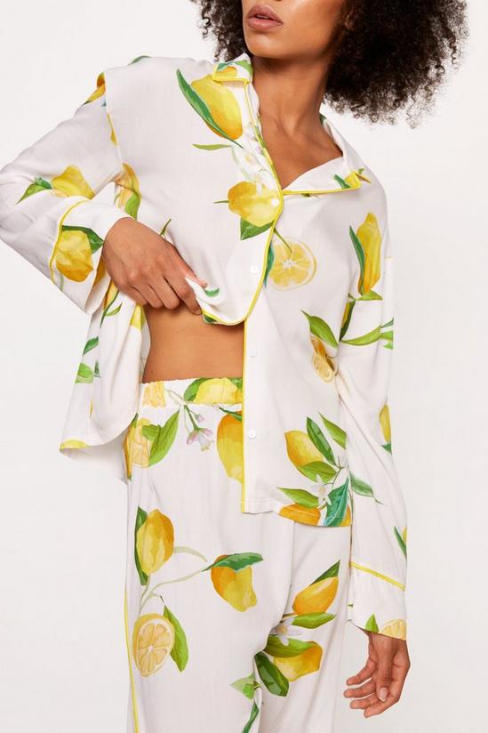 NastyGal Cotton Lemon Print Pajama Shirt And Pants Set 2