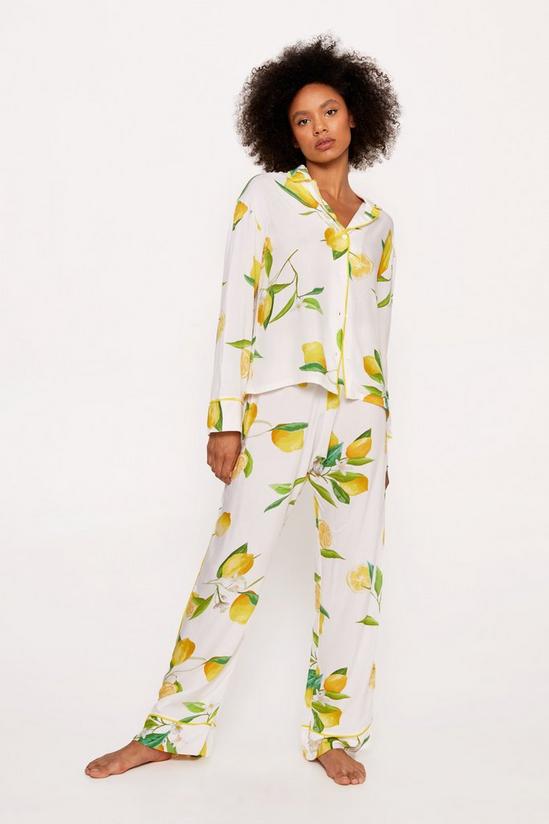 NastyGal Cotton Lemon Print Pajama Shirt And Pants Set 3