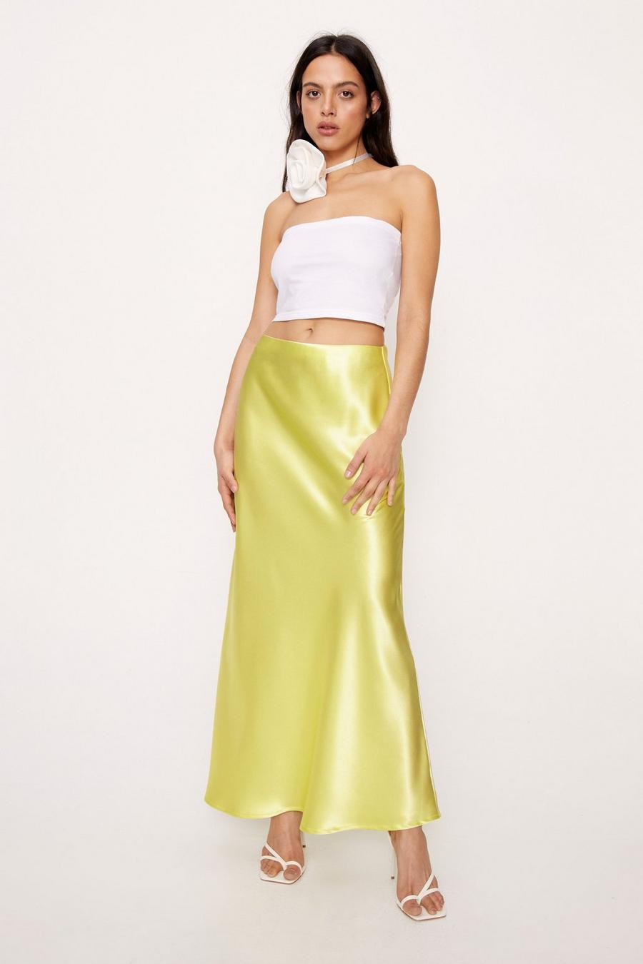 Lime Petite Satin Flooded Maxi Skirt
