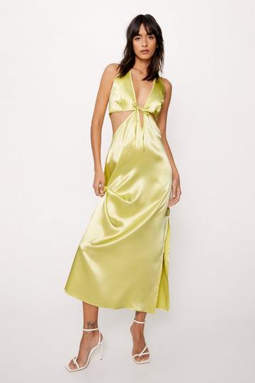 Petite Satin Halterneck Cut Out Maxi Dress lime