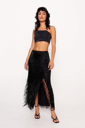 Premium Tassel Fringe Split Skirt black