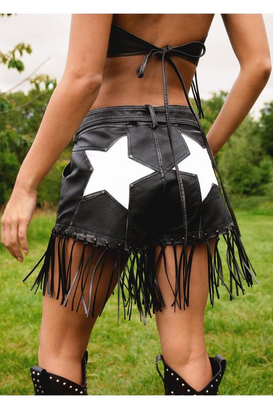 NastyGal Faux Leather Star Bum Fringe Shorts 4