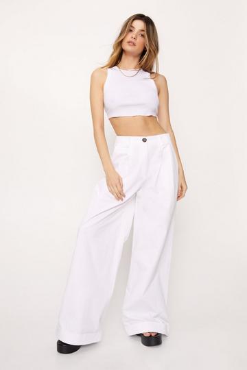 Premium Heavy Cotton Tailored Wide Leg Pants white