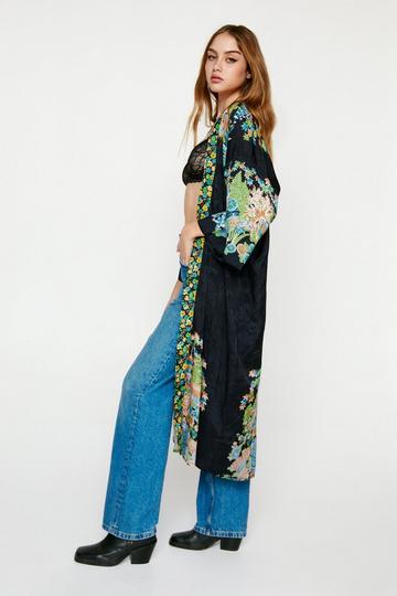 Placement Floral Longline Kimono black