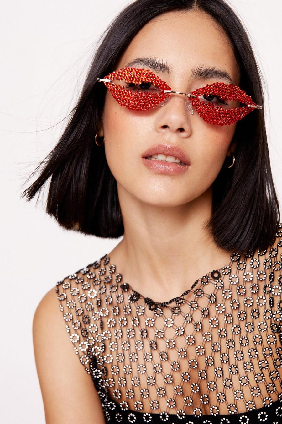 Red Embellished Mouth Sunglasses