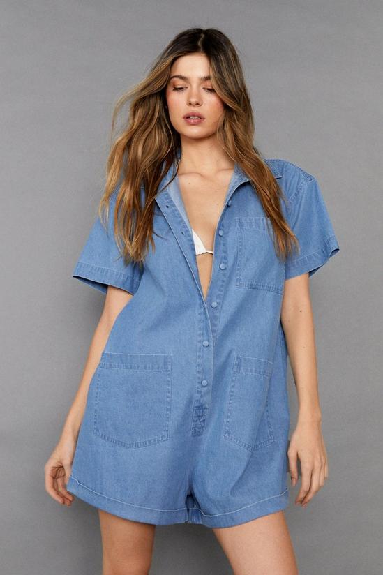 NastyGal Chambray Denim Button Up Playsuit 3