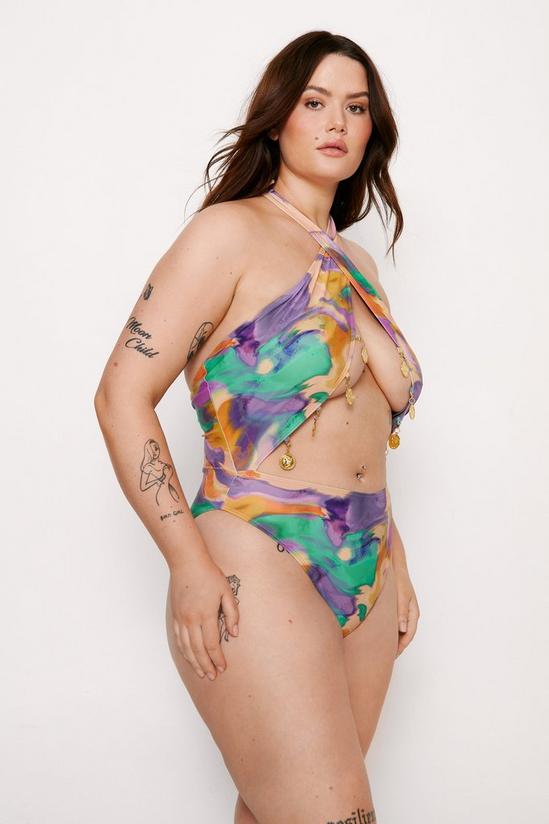 NastyGal Plus Size Marble Coin Trim Wrap Cut Out Swimsuit 3