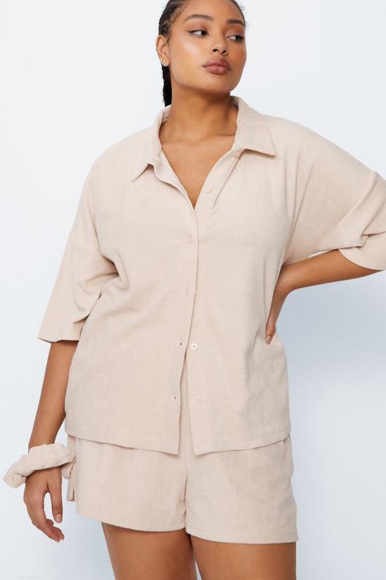NastyGal Plus Size Towelling Shirt and Shorts 4 Piece Cover Up Set 2