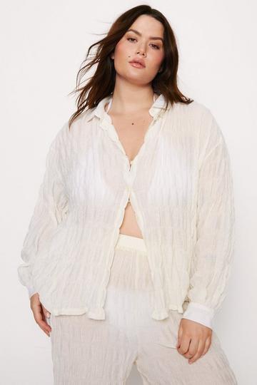 Plus Size Oversized Textured Beach Shirt cream