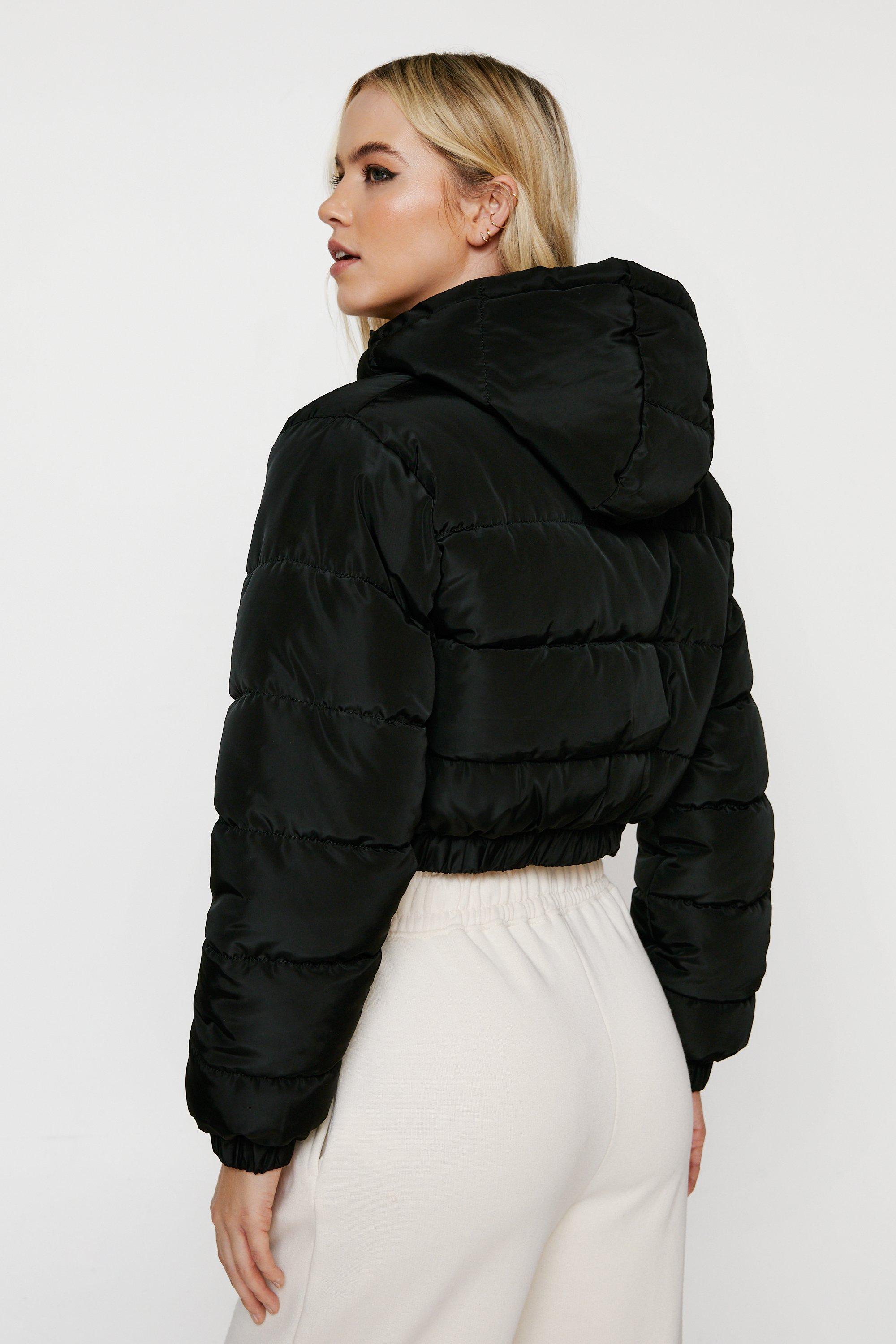 Black puffer hotsell jacket boohoo