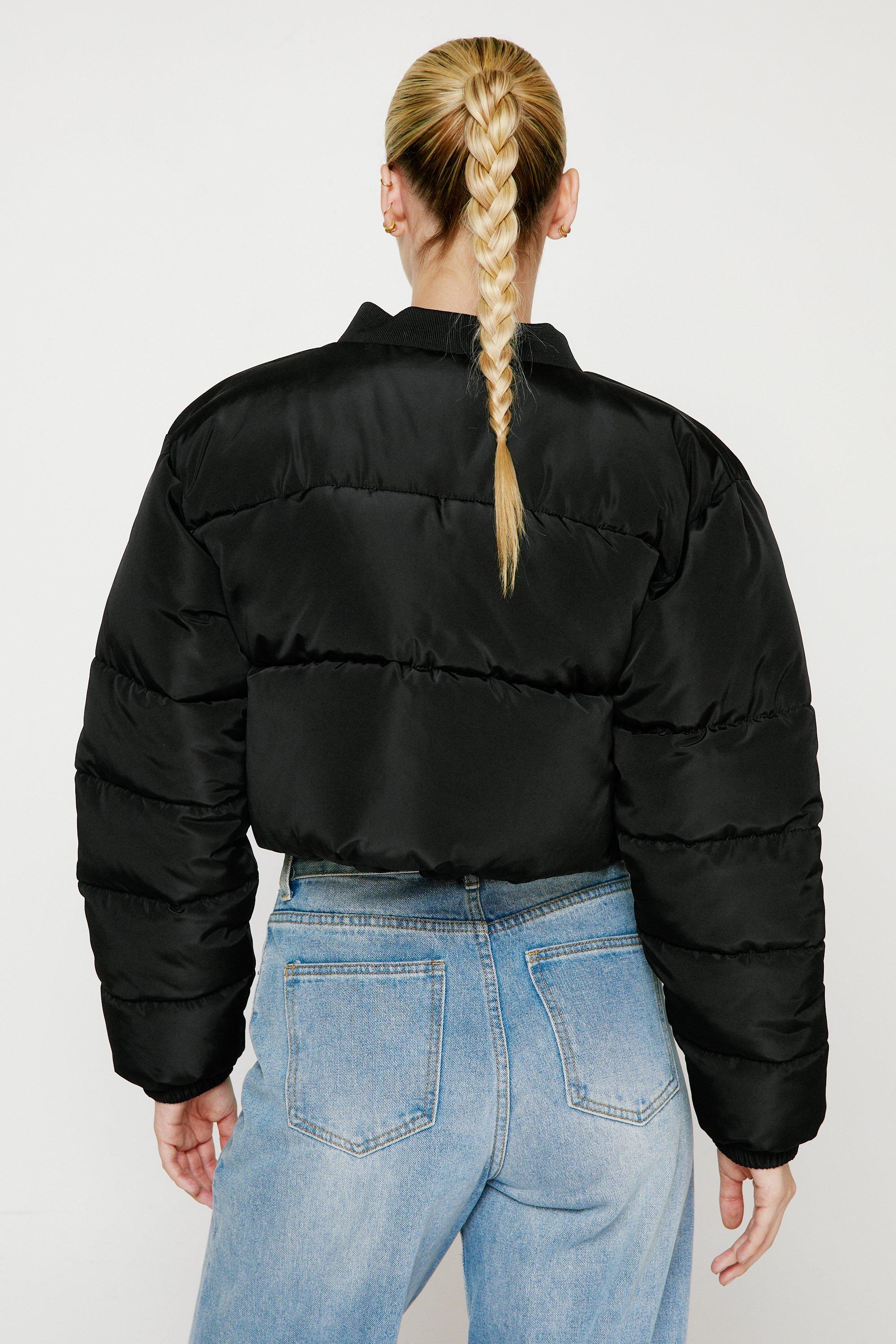 Cropped Drawstring Waist Padded Bomber Jacket