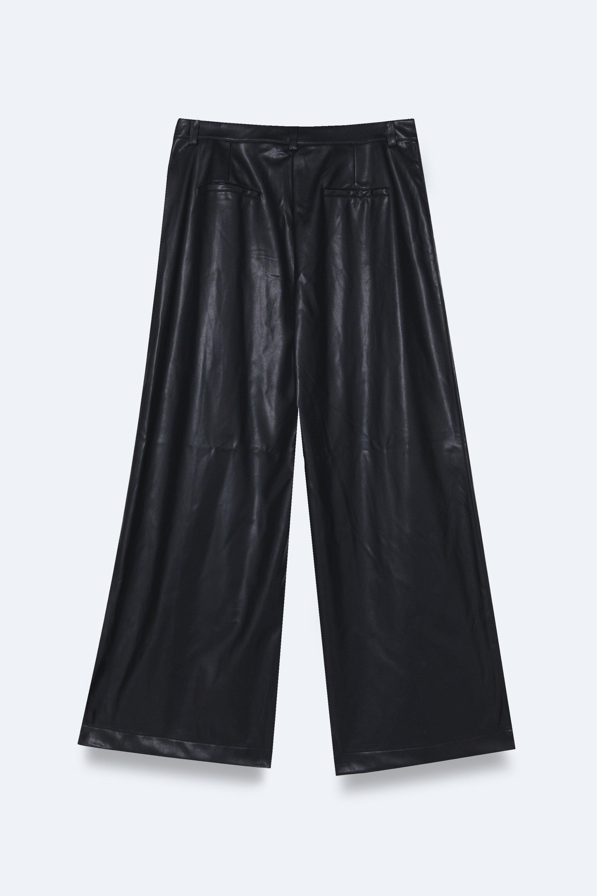 Plus size wide clearance leg leather pants