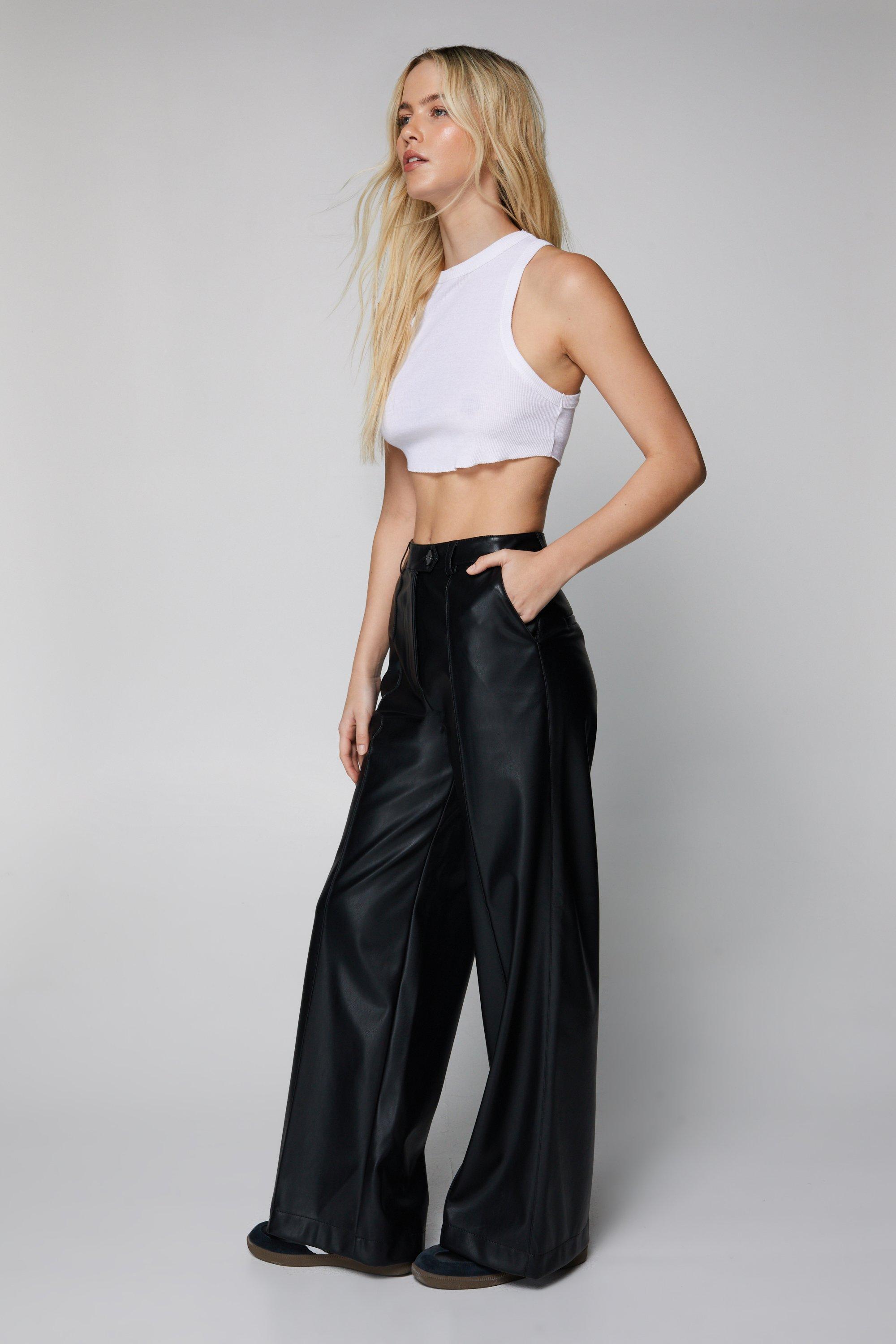 Women's Faux Leather Wide-Leg Pants