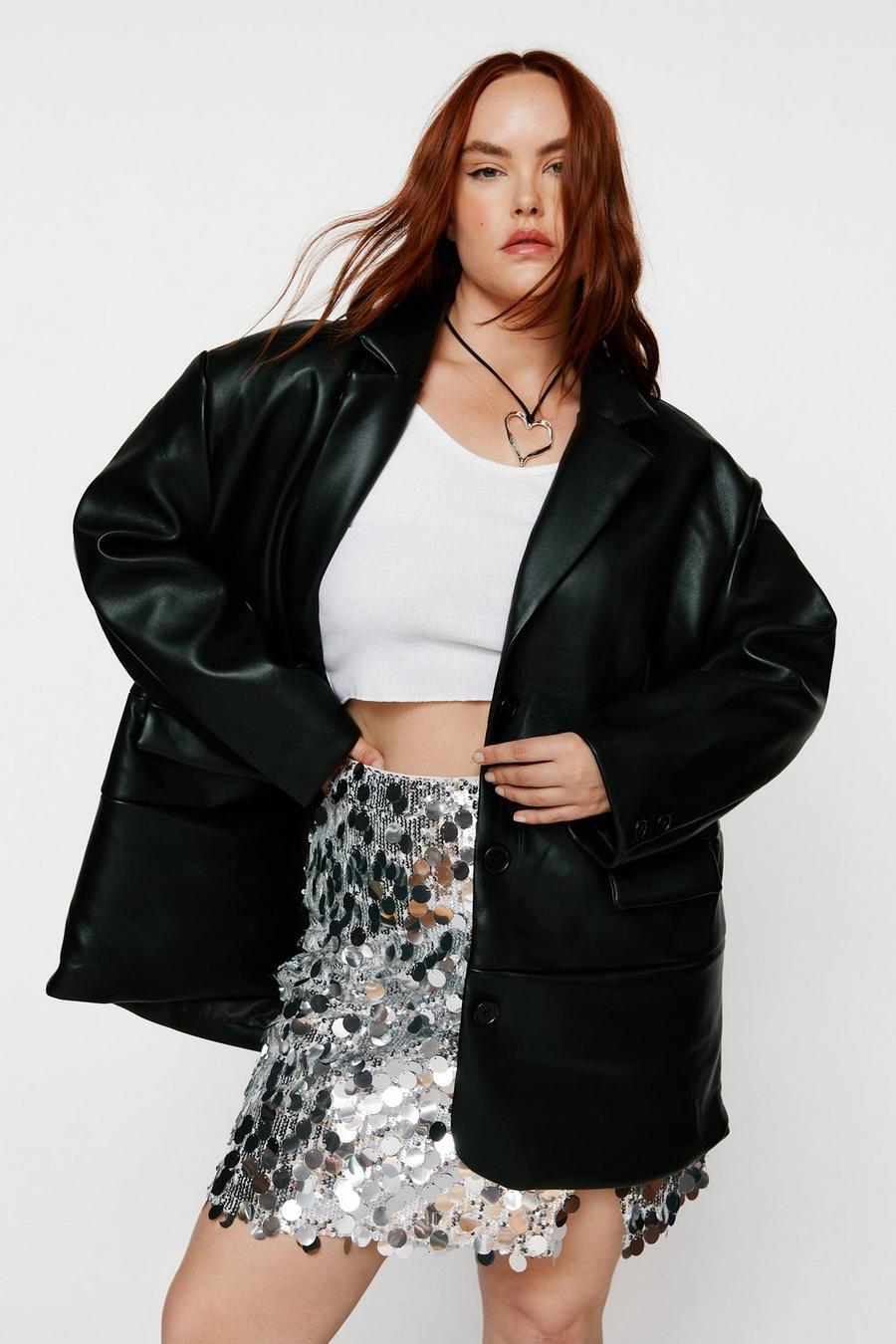 Black Plus Size Faux Leather Single Breasted Blazer image number 1