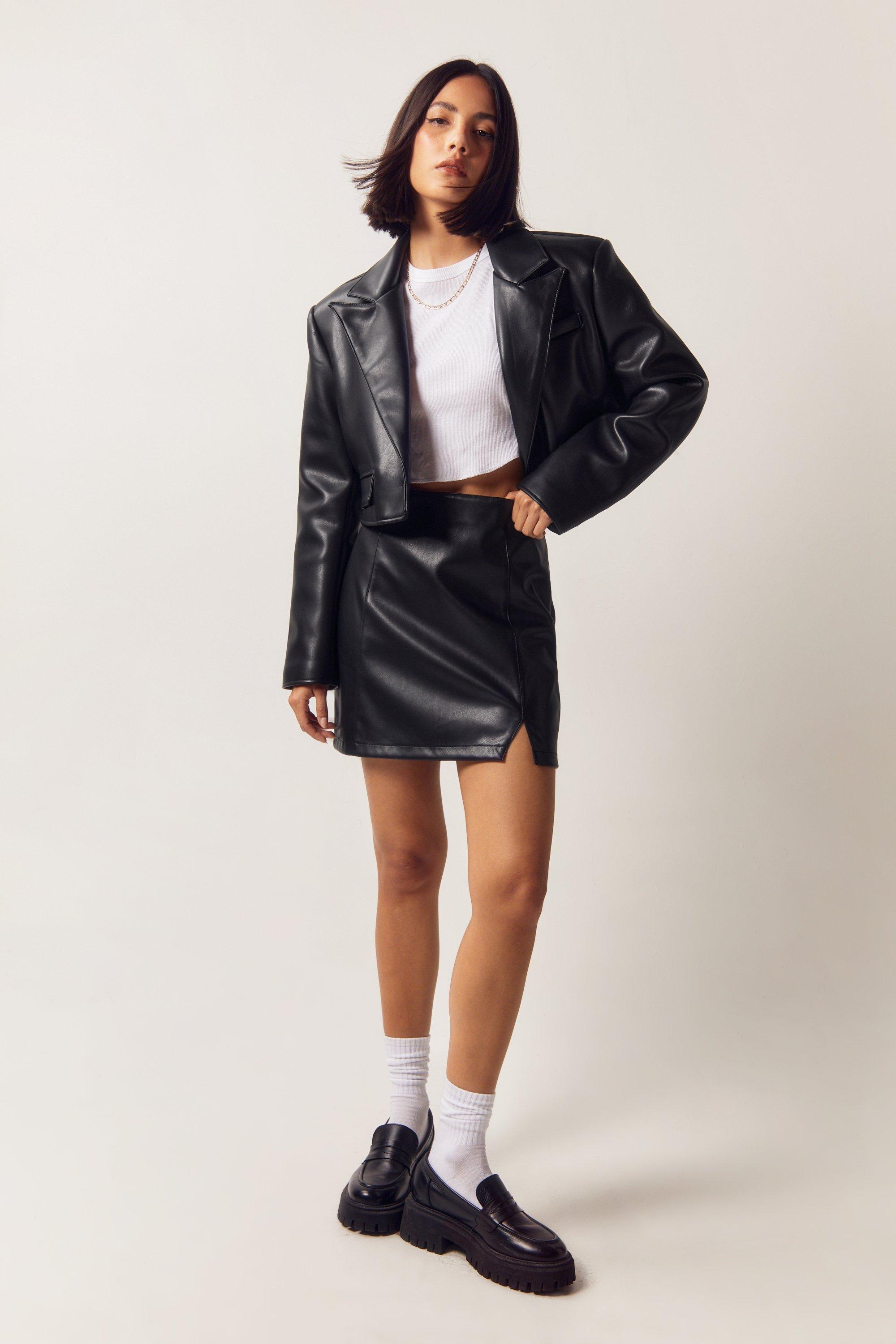 Faux leather 2025 mini skirt petite