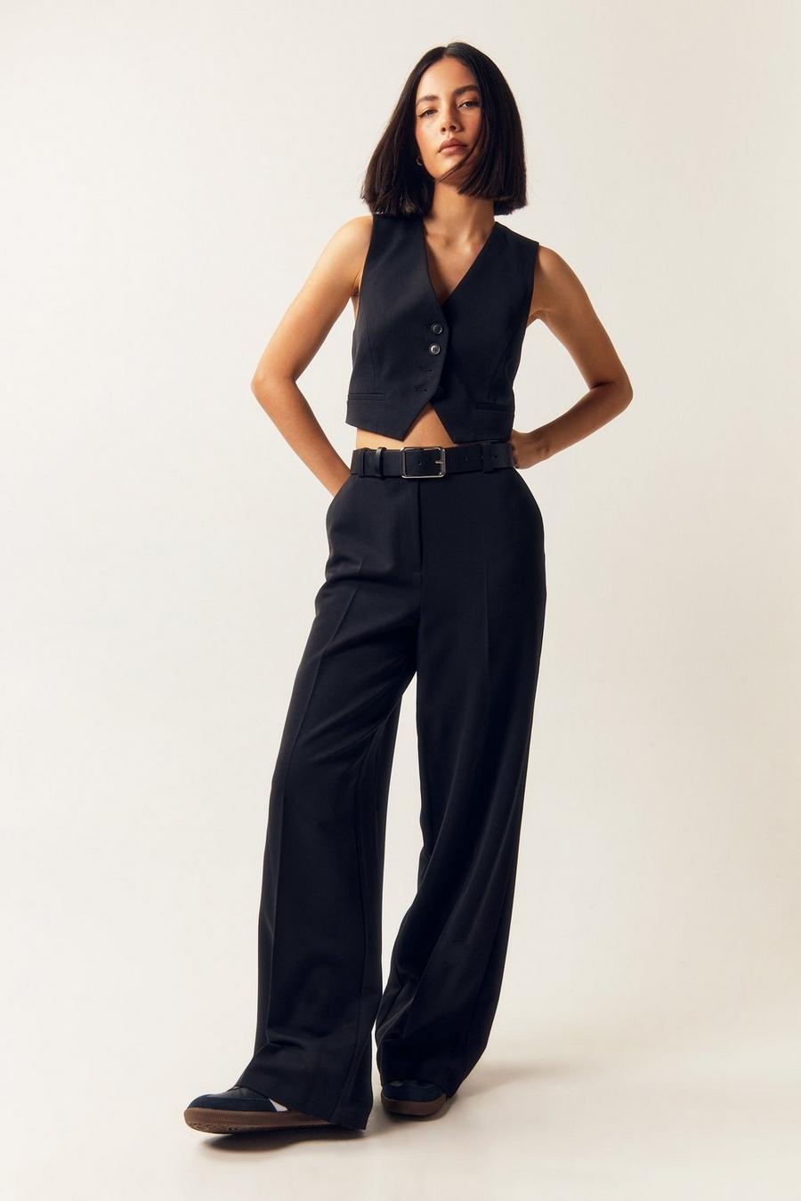 Black Tailored Straight Leg Trousers image number 1