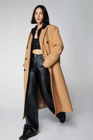 Contrast Collar Wool Look Tailored Coat camel