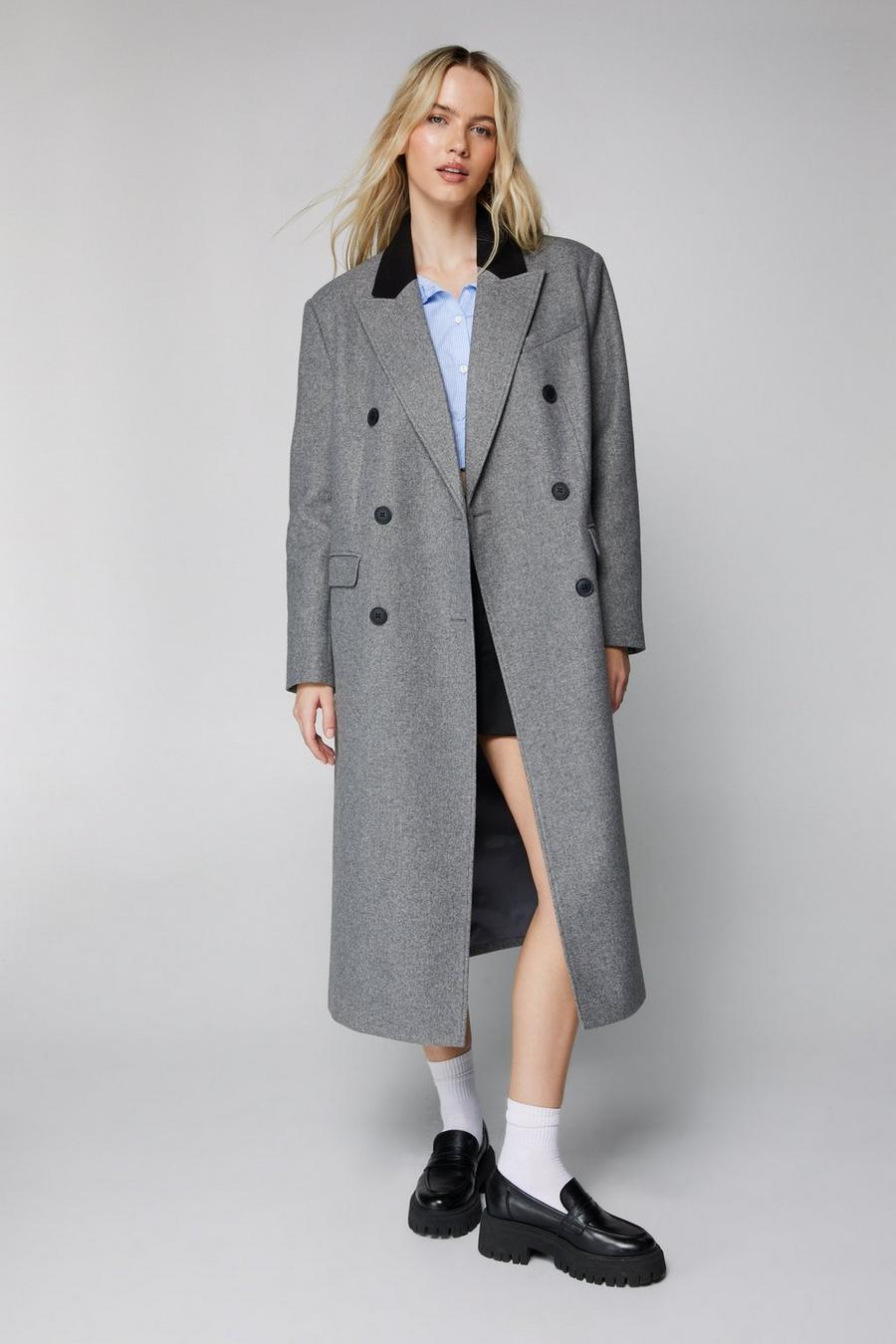 Grey marl Contrast Collar Wool Look Tailored Coat