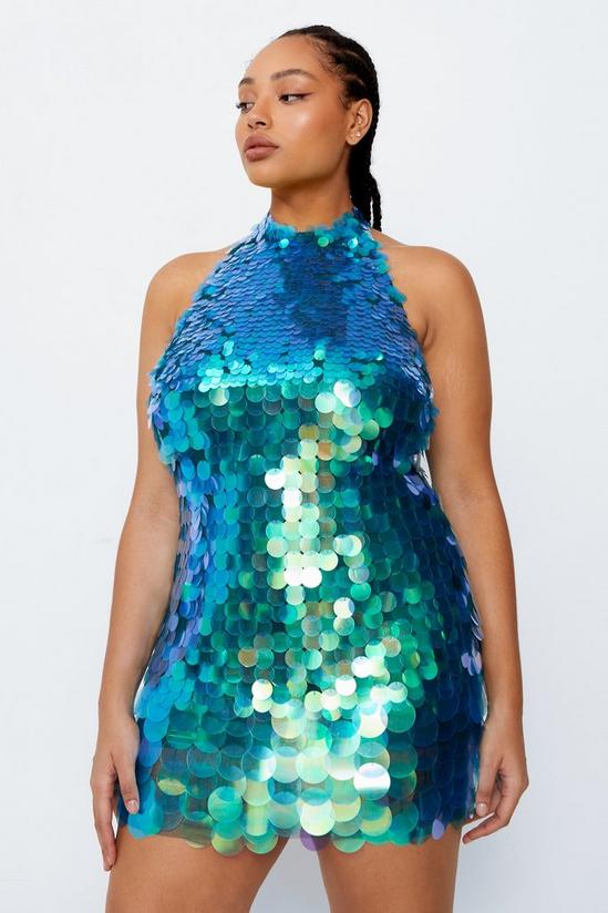 NastyGal Plus Size Mermaid Sequin Halter Neck Mini Dress 1