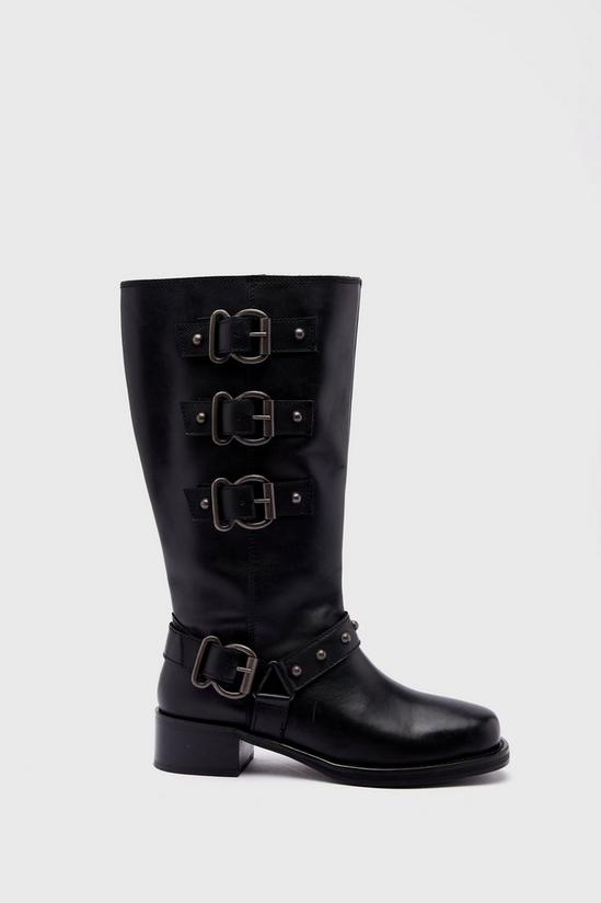 NastyGal Tarnished Leather Multi Buckle Harness Knee High Boots 1