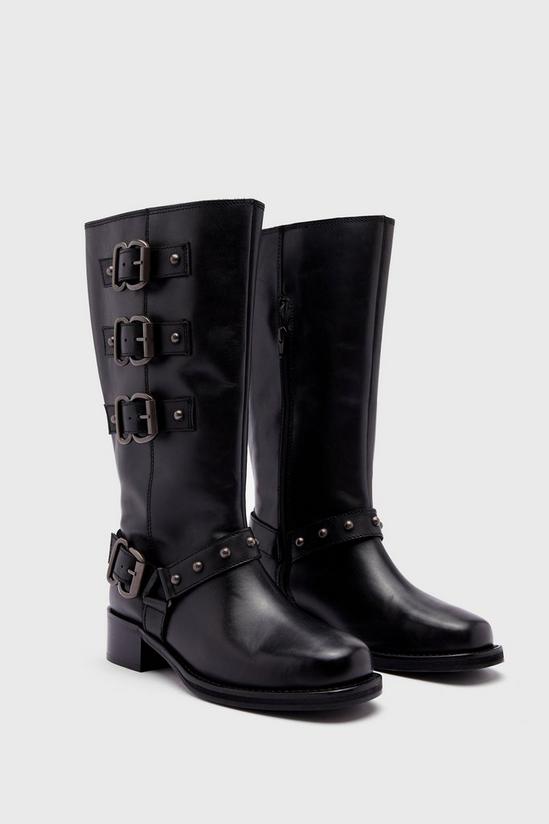 NastyGal Tarnished Leather Multi Buckle Harness Knee High Boots 2