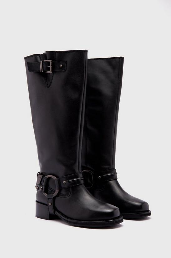 NastyGal Tarnished Leather Buckle Harness Knee High Boots 2
