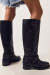 NastyGal Tarnished Leather Buckle Harness Knee High Boots thumbnail 3
