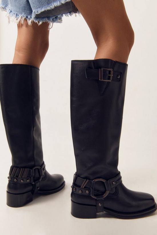 NastyGal Tarnished Leather Buckle Harness Knee High Boots 3