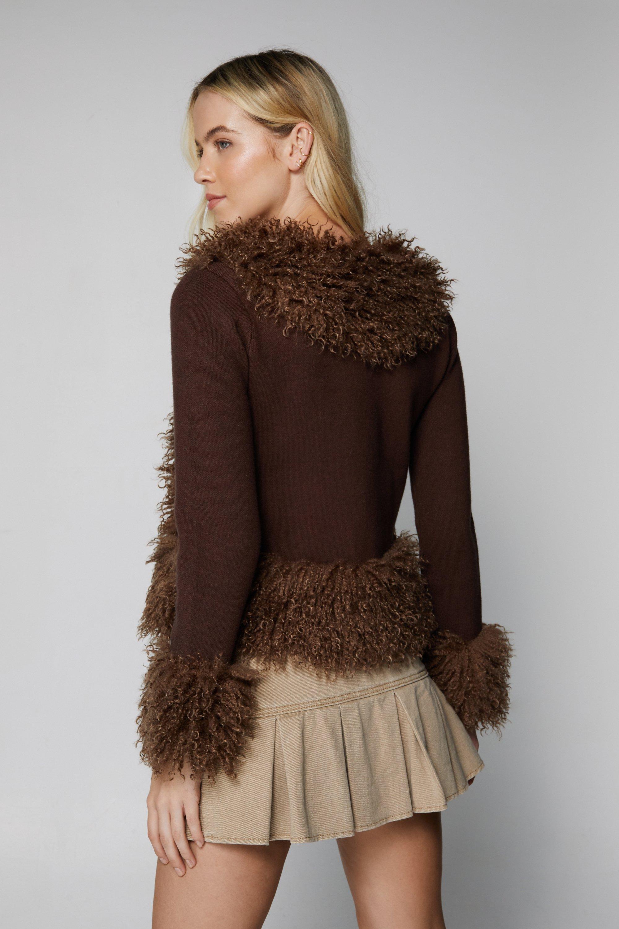 Faux fur sweater cardigan sale