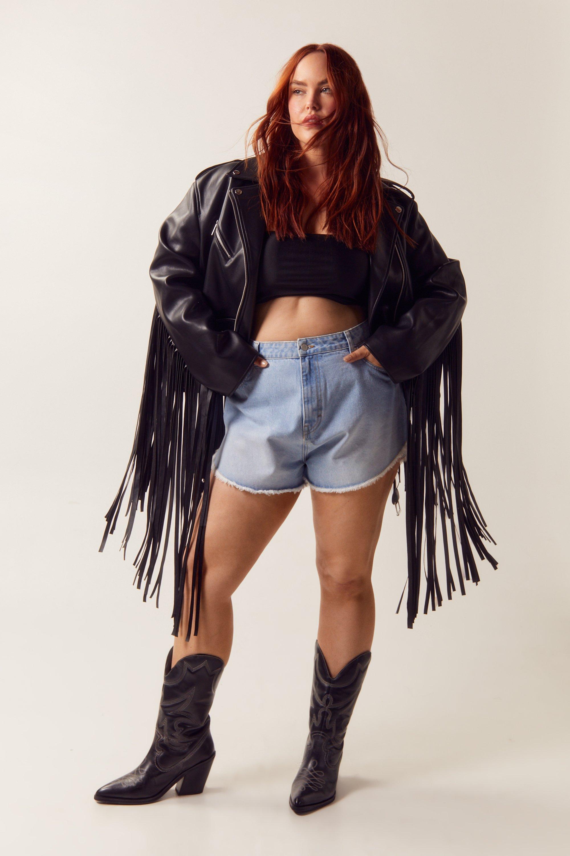 Fringe leather hotsell jacket plus size