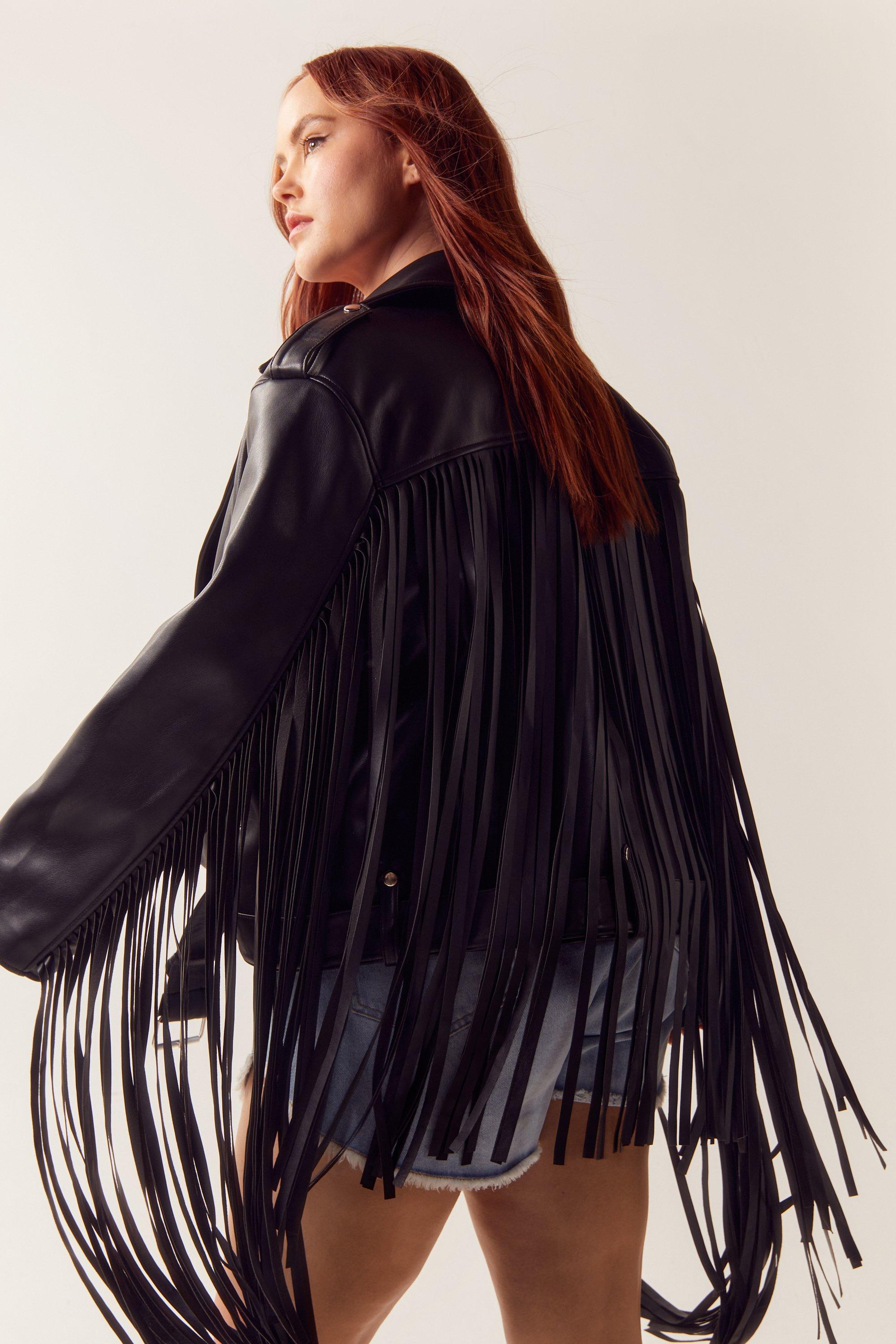 Plus size 2025 leather fringe jacket