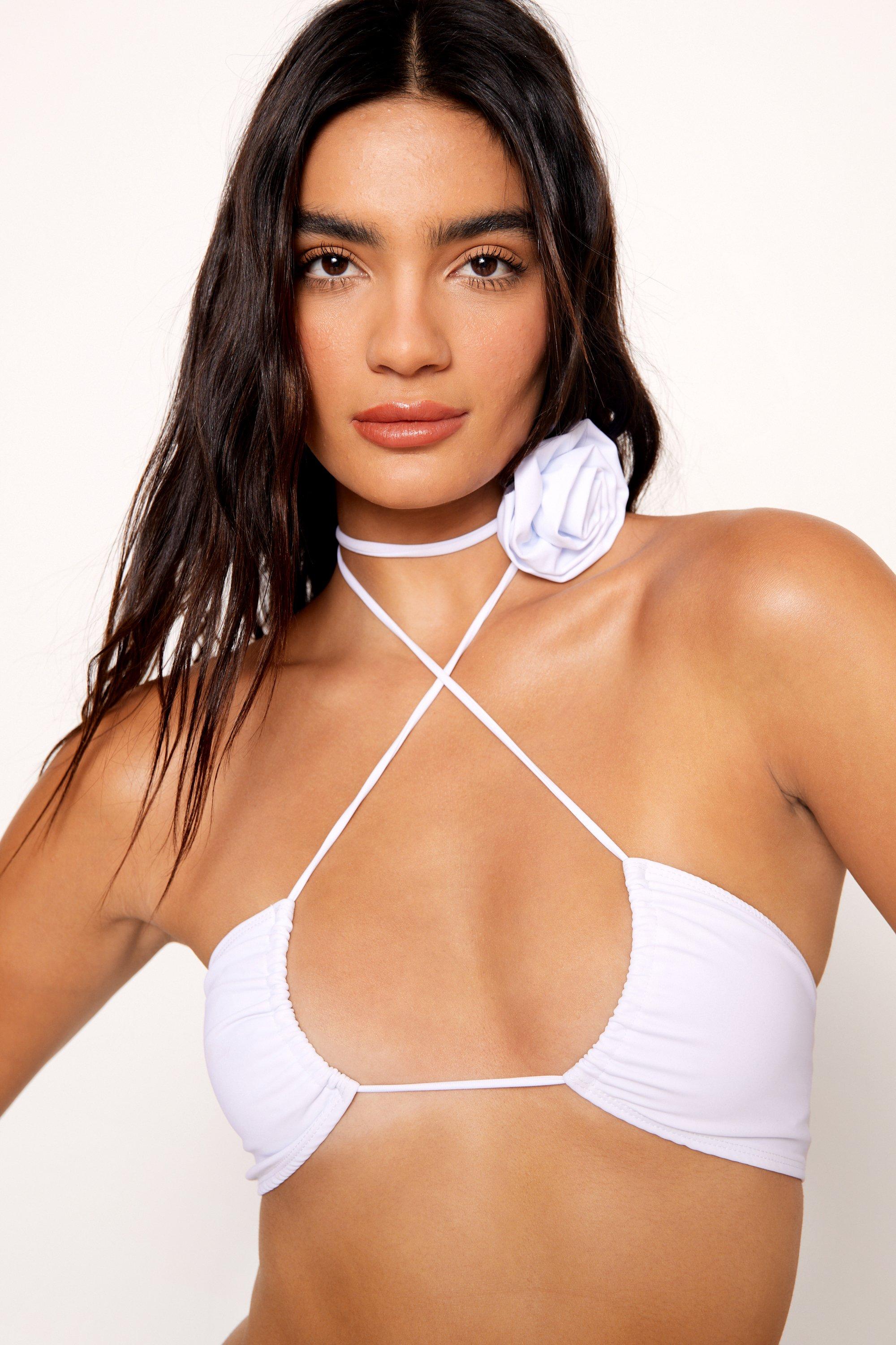 Corsage Strappy Halter Neck Tie Bikini Set boohoo UK