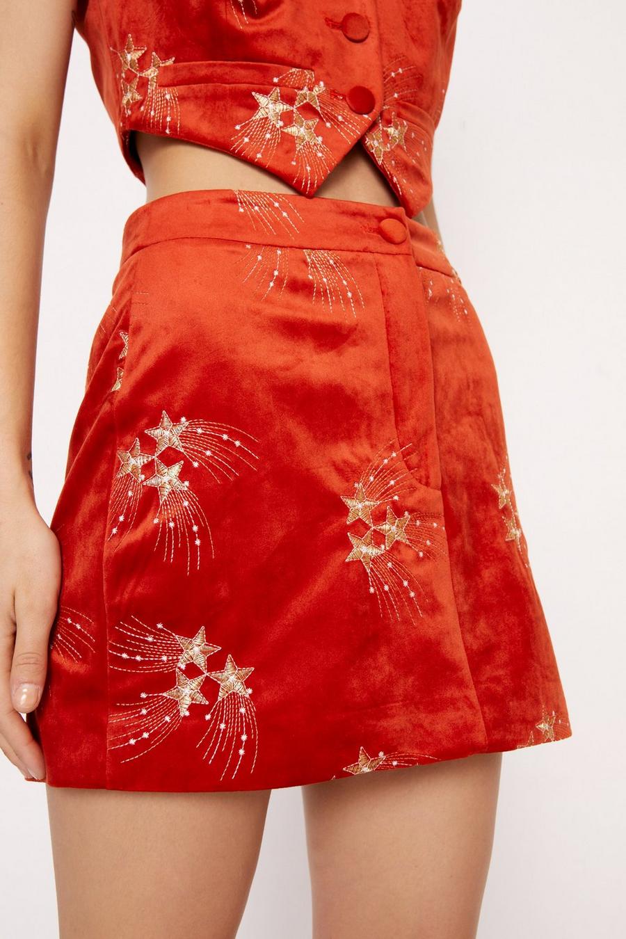 Multi Premium Embroidered Velvet Mini Skirt