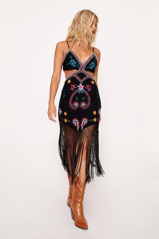 NastyGal Embroidered Fringe Cut Out Mini Dress 1