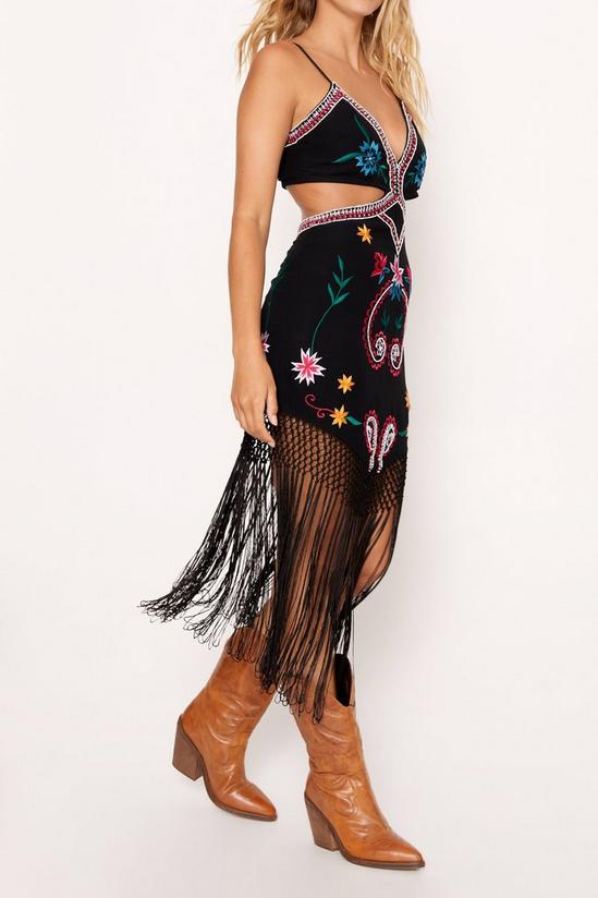 NastyGal Embroidered Fringe Cut Out Mini Dress 2