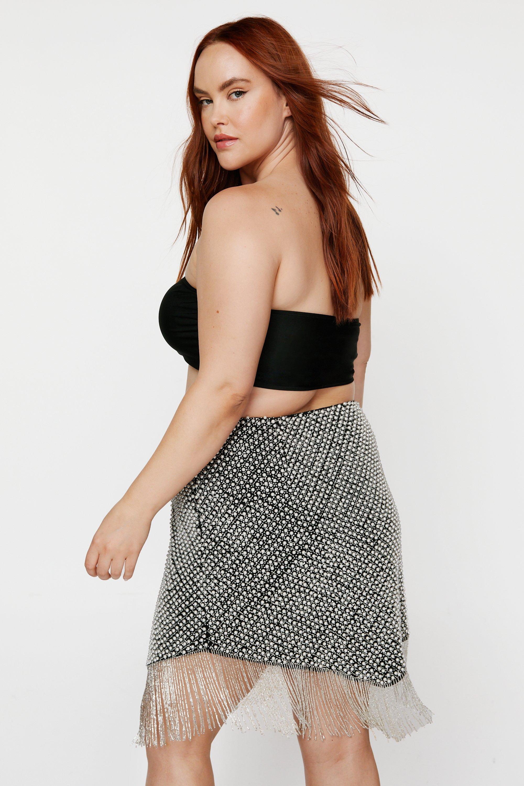 Plus size white skirt with black trim sale