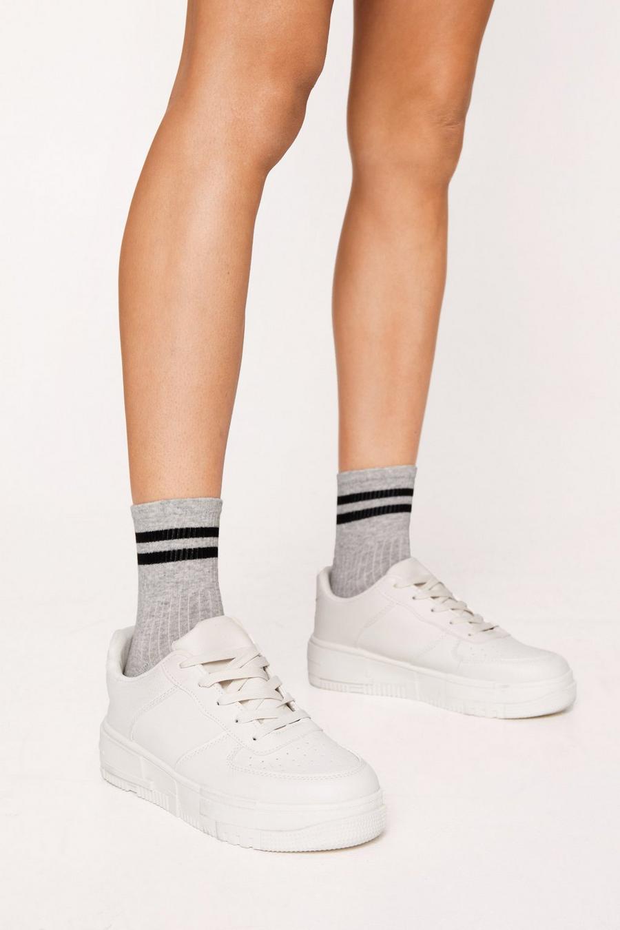 Grey Stripe Ribbed Sports Socks